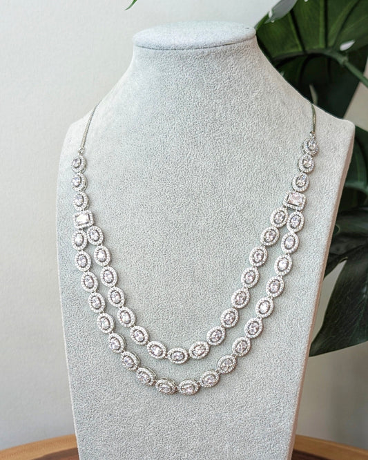 Eiman Two Layer AD Necklace - Silver