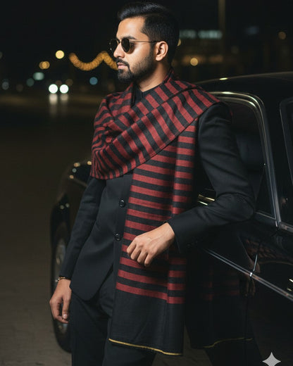 Unisex Red & Black Striped Shawl