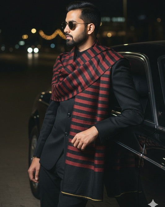 Unisex Red & Black Striped Shawl