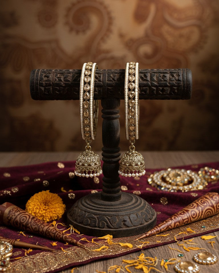 Golden Polki Jhumki Bangles