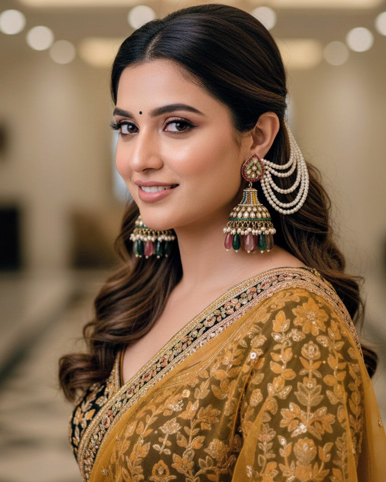 Juhi Multicolored Jadau Jhumka with Earchain