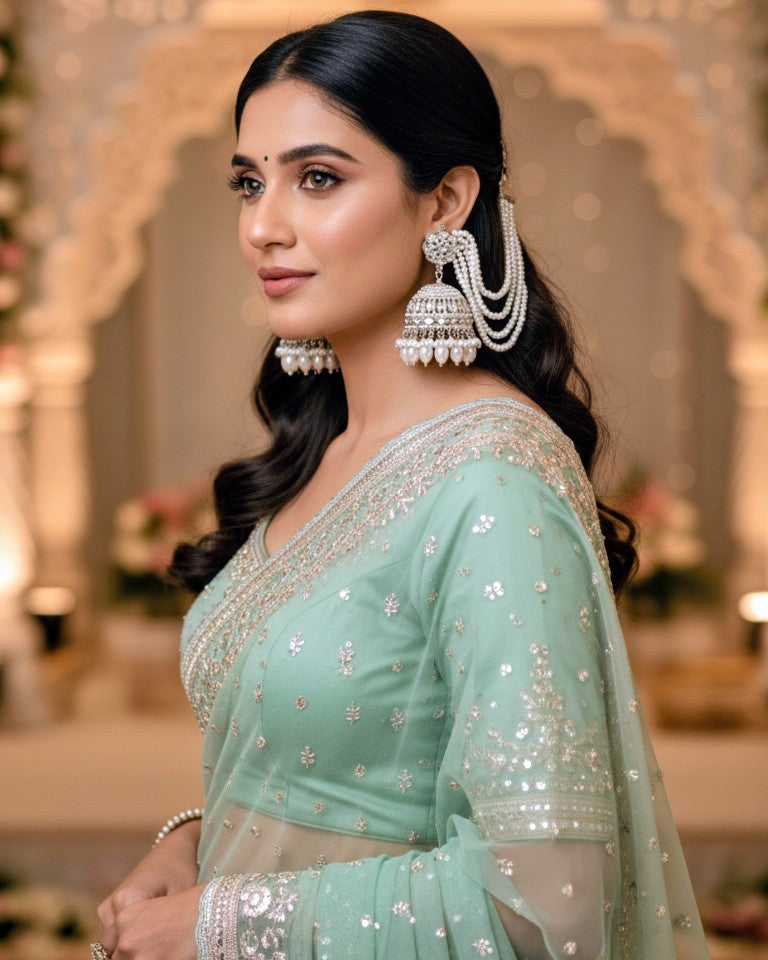 Shana Silver Jadau Jhumka with Earchain