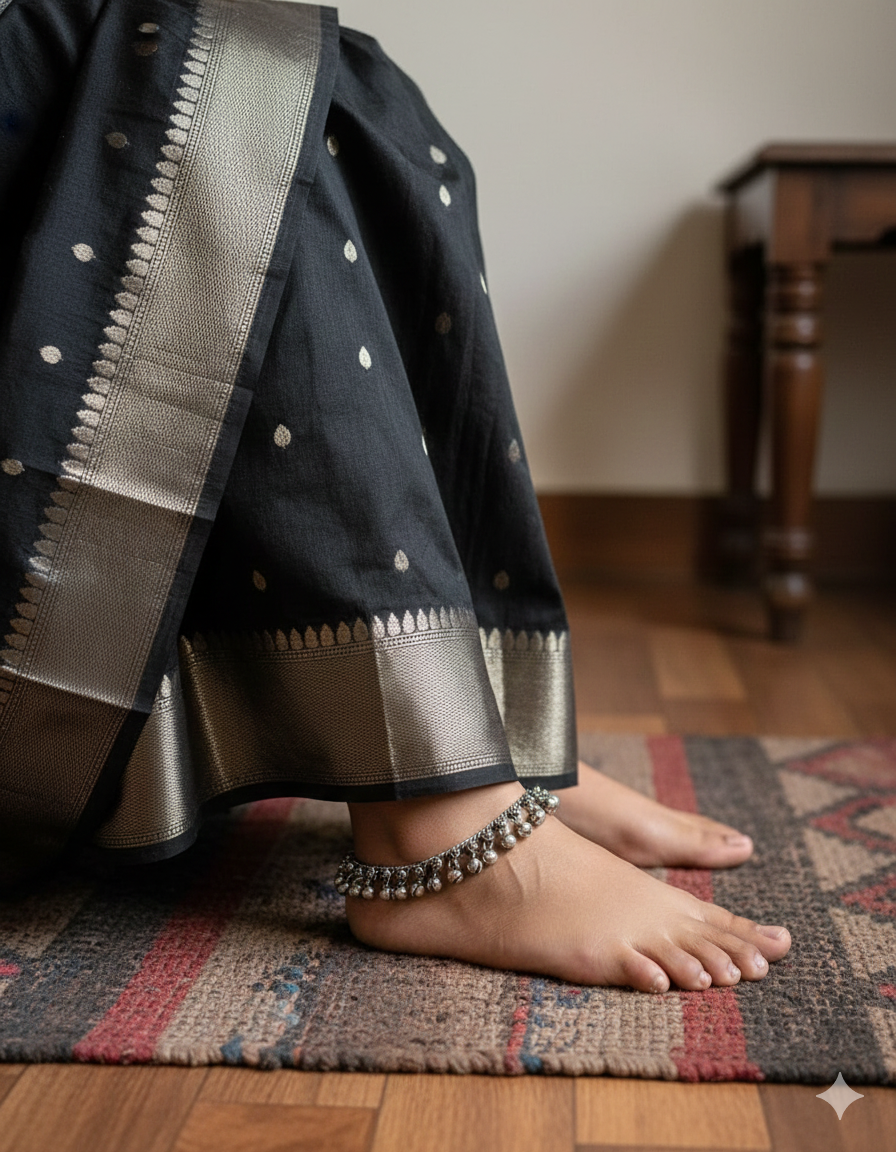 Oxidized Silver Ghungroo Anklets