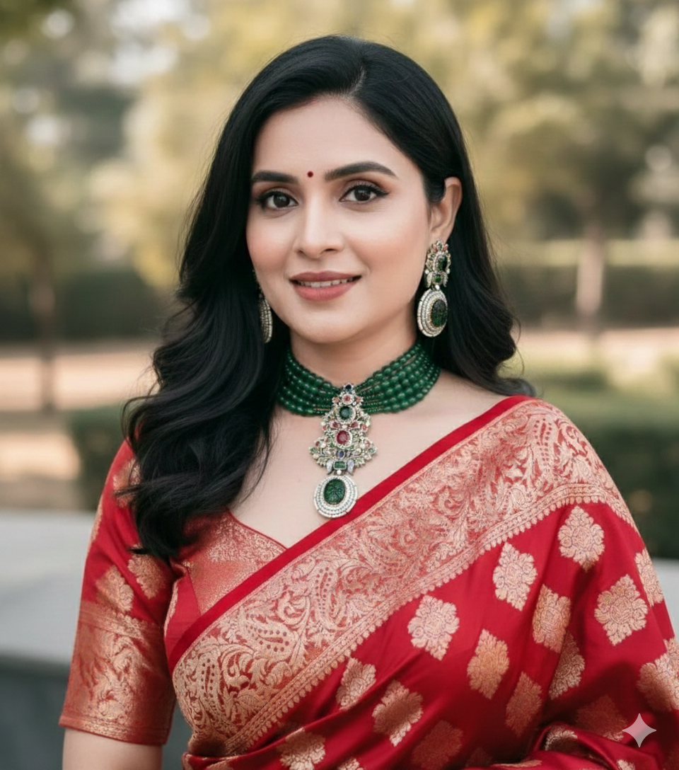 Premium Green Beads Choker with Earrings