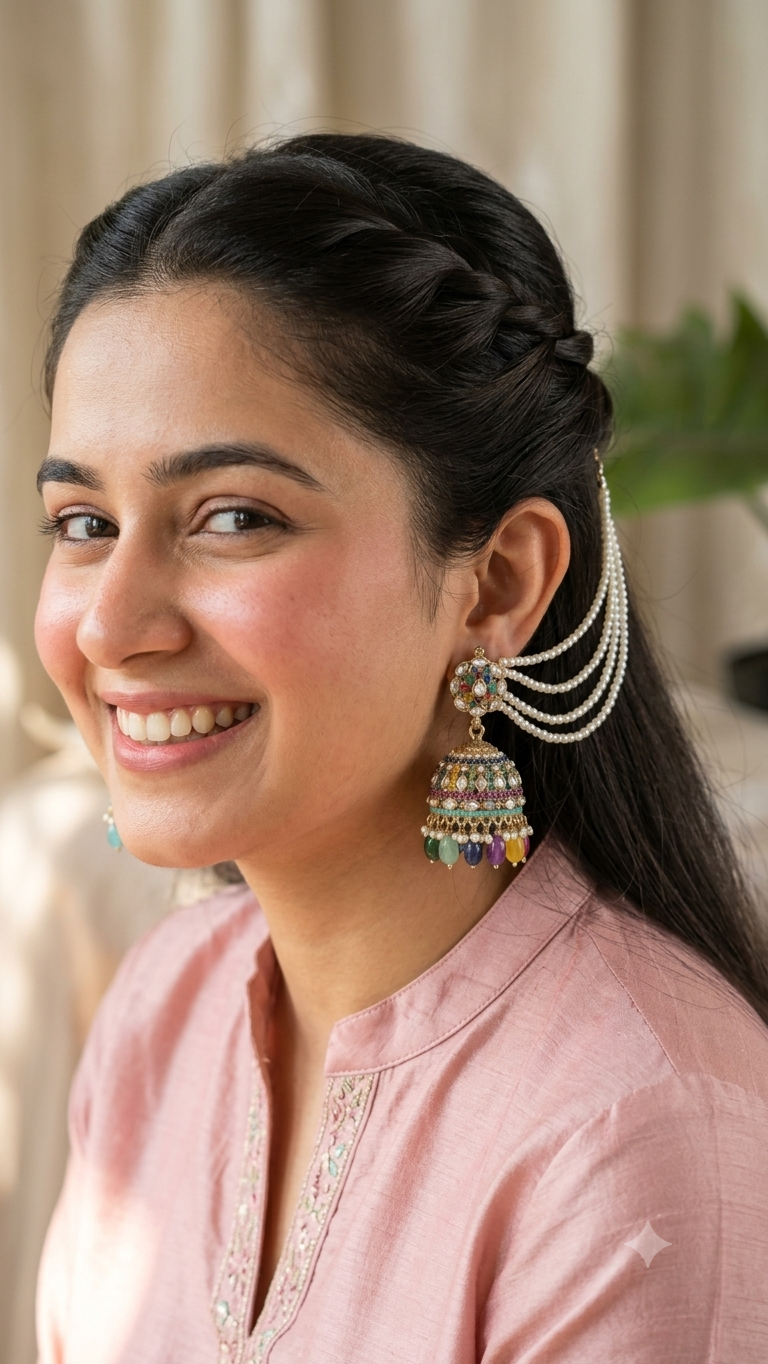 Juhi Multicolored Jadau Jhumka with Earchain