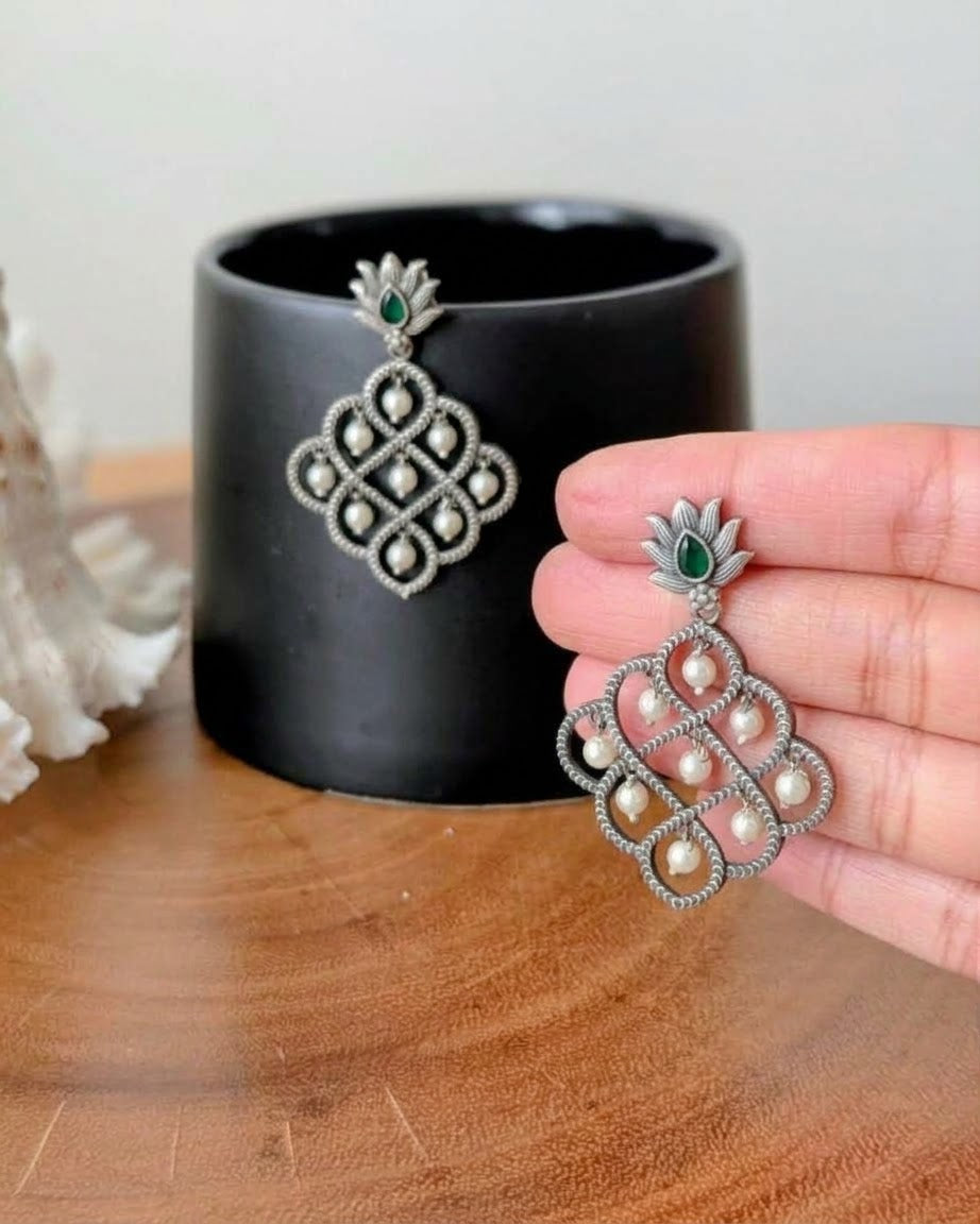 Green Stone Navya Oxidized Silver Brass Chandbali