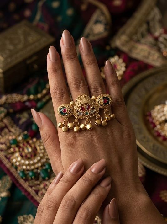 Golden Red Ghungroo Teja Heritage Adjustable Ring