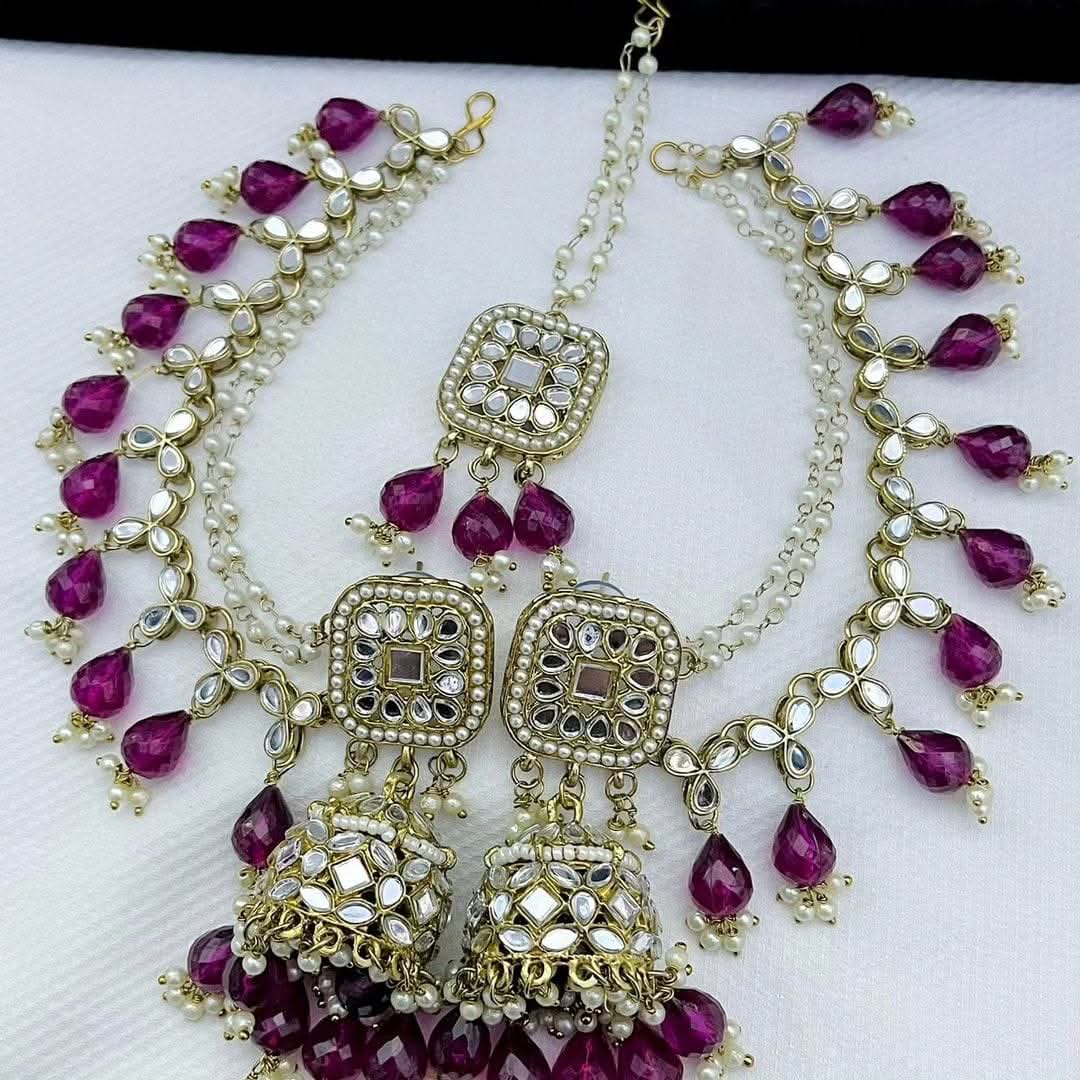 Suchi Mirror Work Earrings & Tikka Set