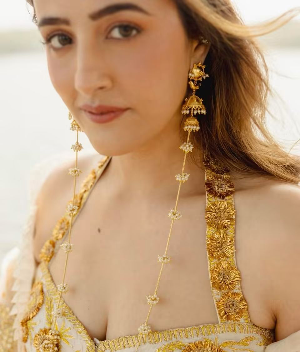 Golden Long Pearl Earrings - Nupur Inspired