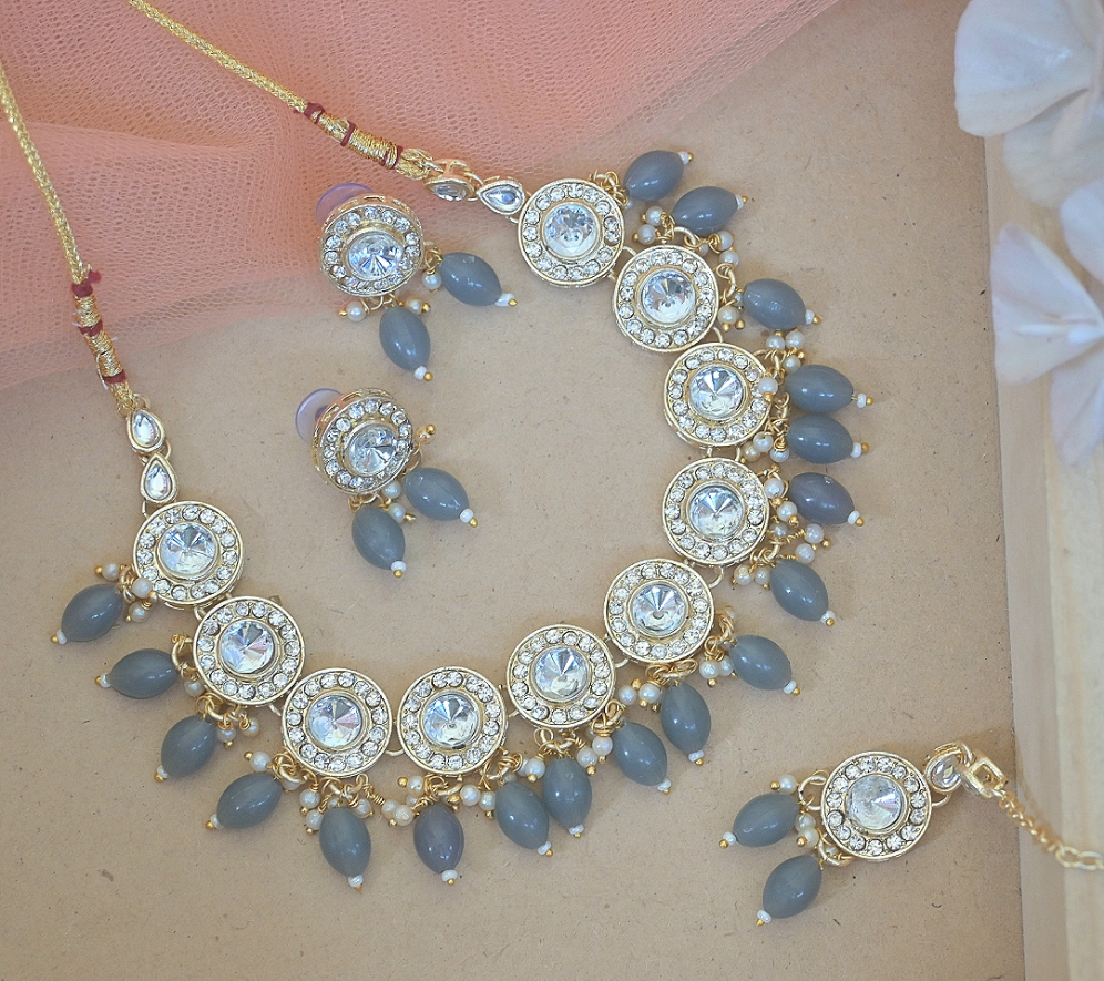 Sarika Polki Lookalike Necklace - Grey