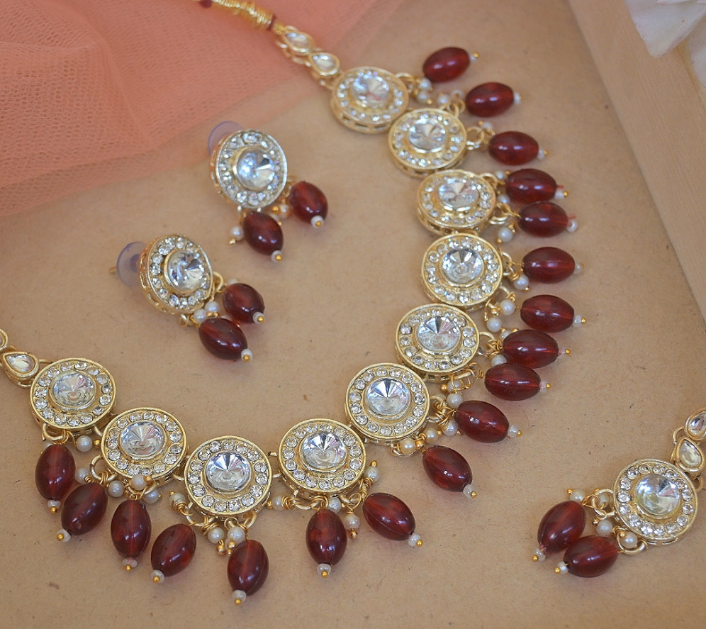 Sarika Polki Lookalike Necklace - Maroon