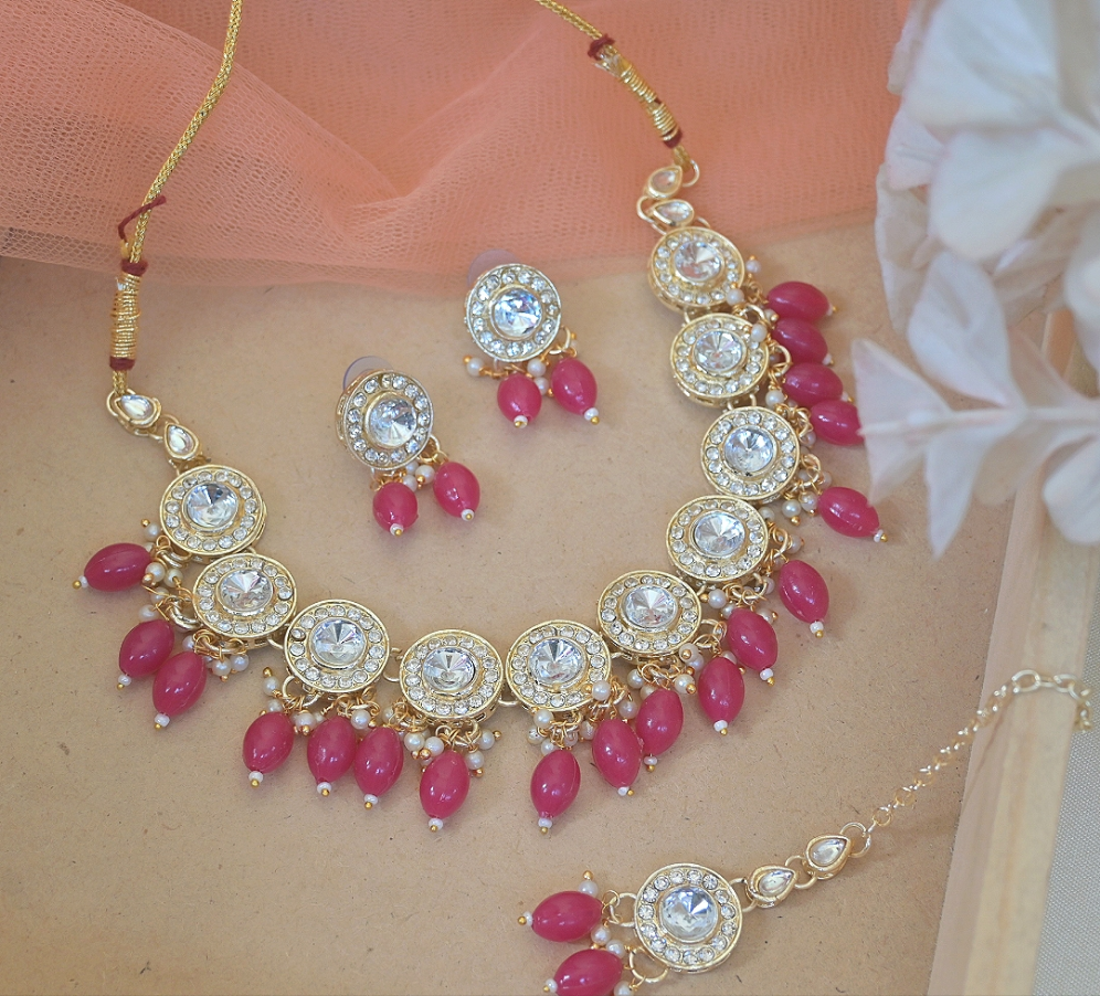 Sarika Polki Lookalike Necklace - Pink