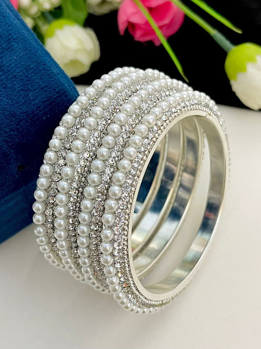 Silver pearl bangles perfect for any women's outfit