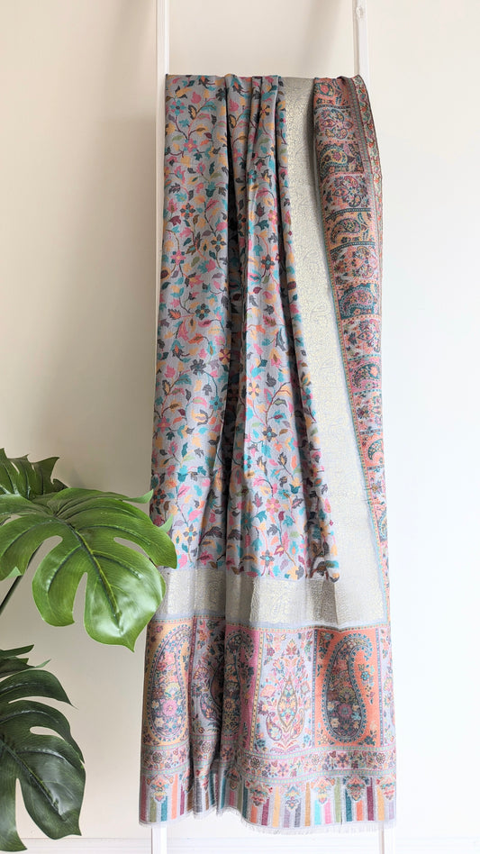 Pashmina kani shawl with intricate embroidery. Perfect for both men & women. Gift options, handmade shawls, Indian shawl. Perfect for gifting. Christmas gift, Eid gift.