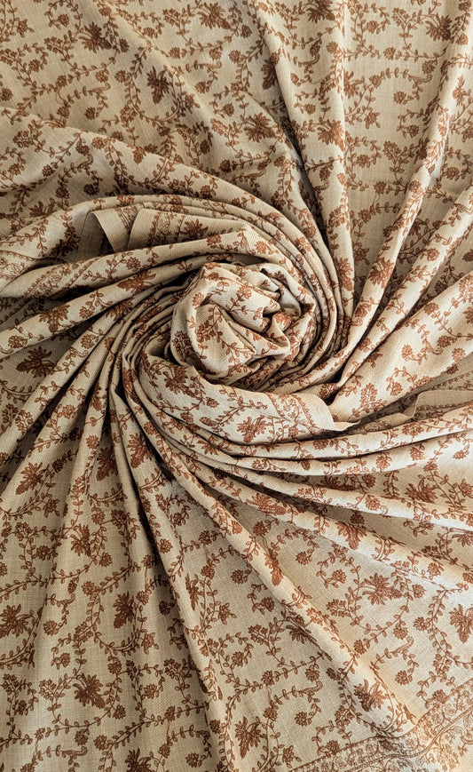 Brown Pashmina shawl with intricate embroidery. Perfect for both men & women. Gift options, handmade shawls, Indian shawl.