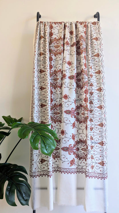 Kashmiri Embroidery Zari Shawl - White