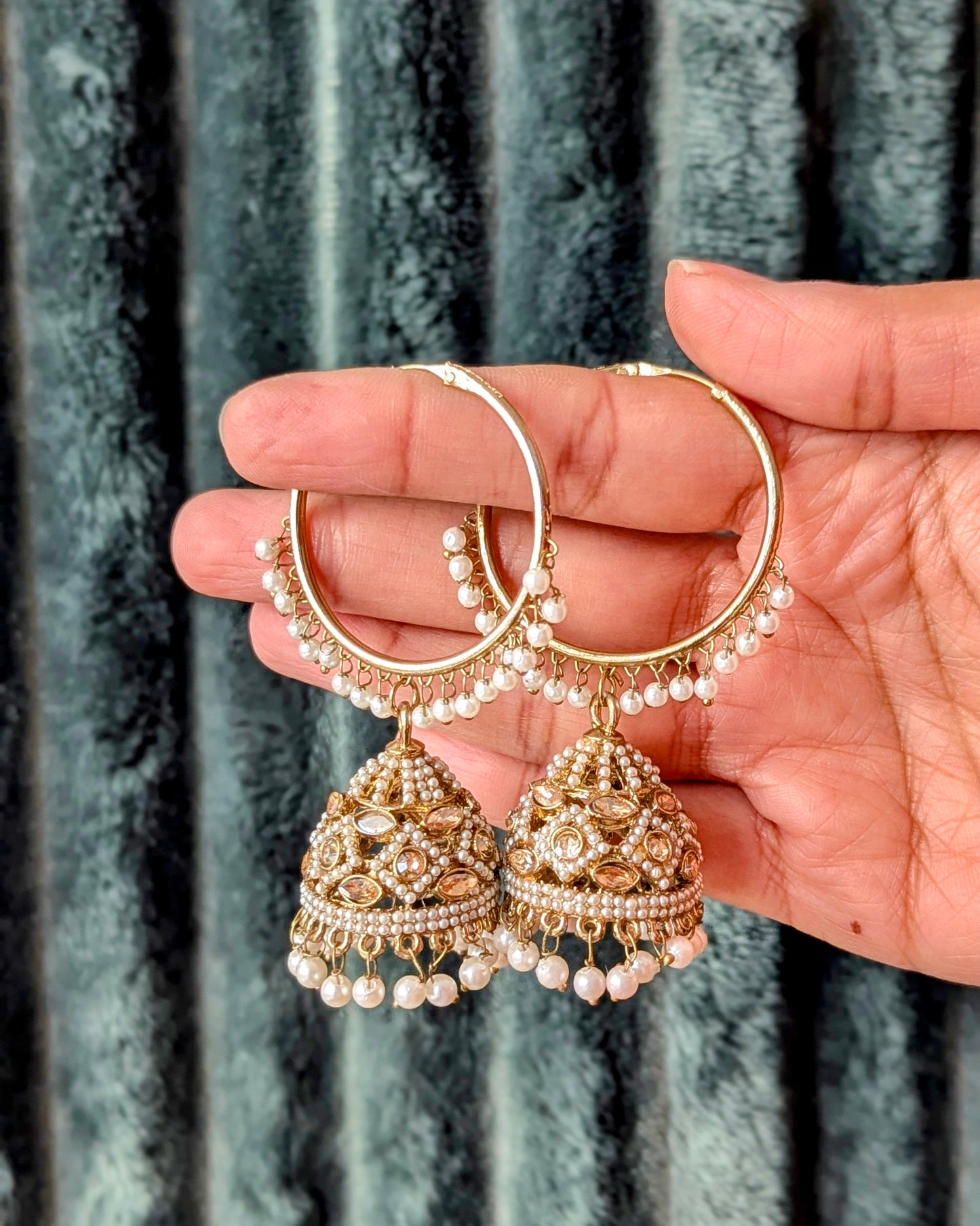 Golden Hina Bali Jhumka with Jadau work