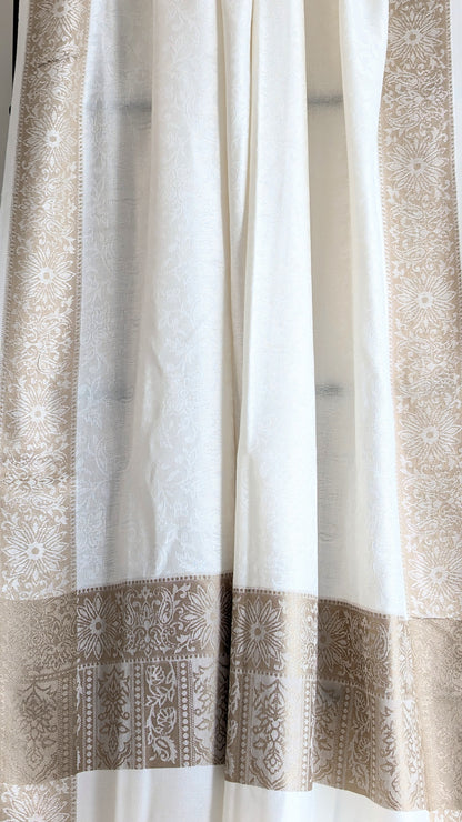 Economic Handmade Pashmina shawls from Kashmir in a classy white color with beautiful hand done thread work with brown thread. Great gift for parents, mothers, mother in law (MIL). Very high quality shawl available in different sizes only at Sufna Canada Ajax GTA Toronto Ontario