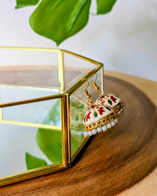 Meenakari Jhumki - White, Green & Red