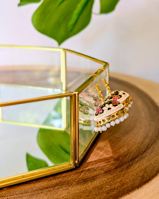 Meenakari Jhumki - White, Blue & Red