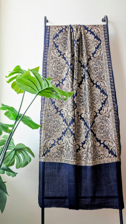 Cashmere Nalki Embroidery Stole - Blue