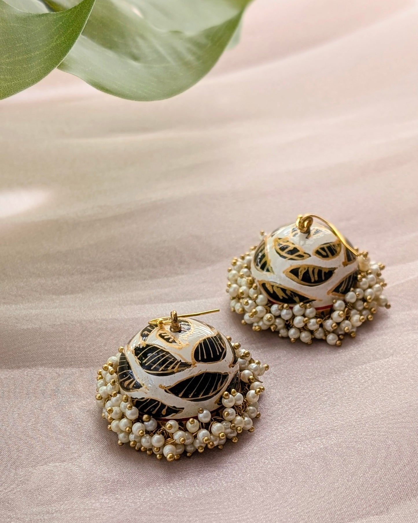 Enamel Hand Painted Pearl Cluster Jhumki