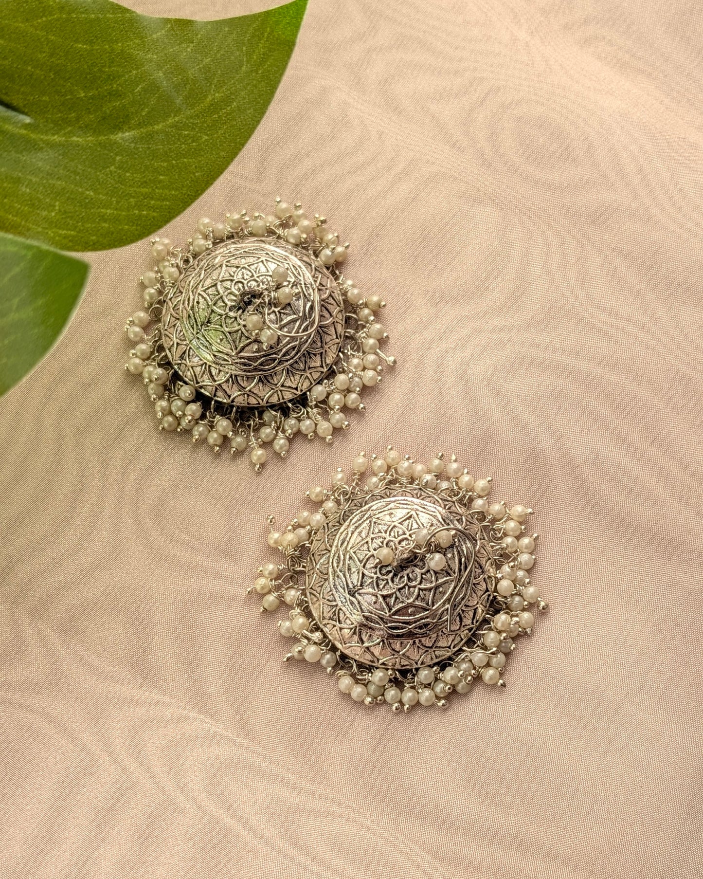 Neeti Oxidized Silver Jhumkas with Pearls