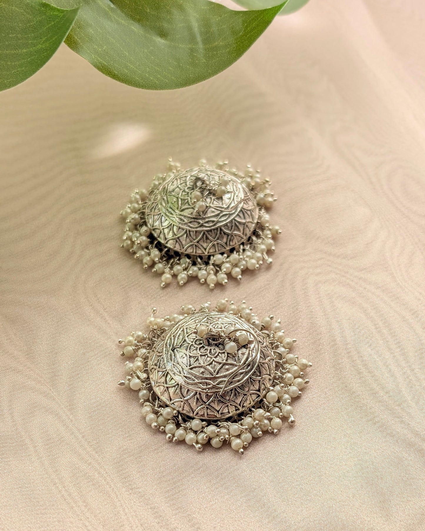 Neeti Oxidized Silver Jhumkas with Pearls