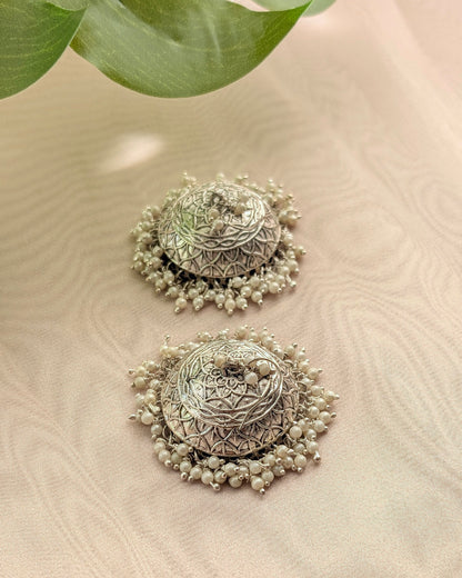 Neeti Oxidized Silver Jhumkas with Pearls