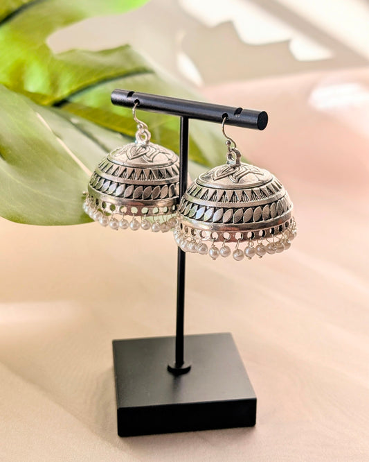 Anvi Oxidized Silver Brass Jhumka