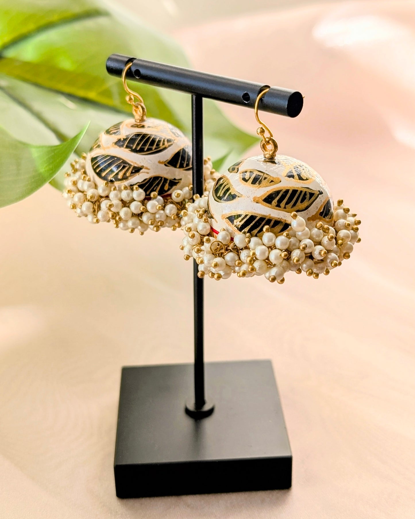 Enamel Hand Painted Pearl Cluster Jhumki