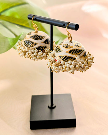 Enamel Hand Painted Pearl Cluster Jhumki