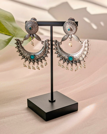 Zenab Oxidized Silver Chandbali