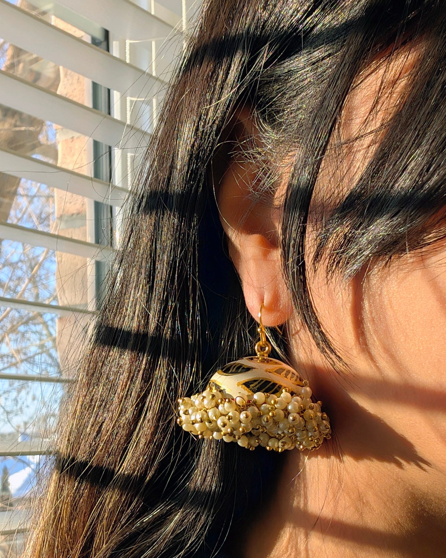 Enamel Hand Painted Pearl Cluster Jhumki