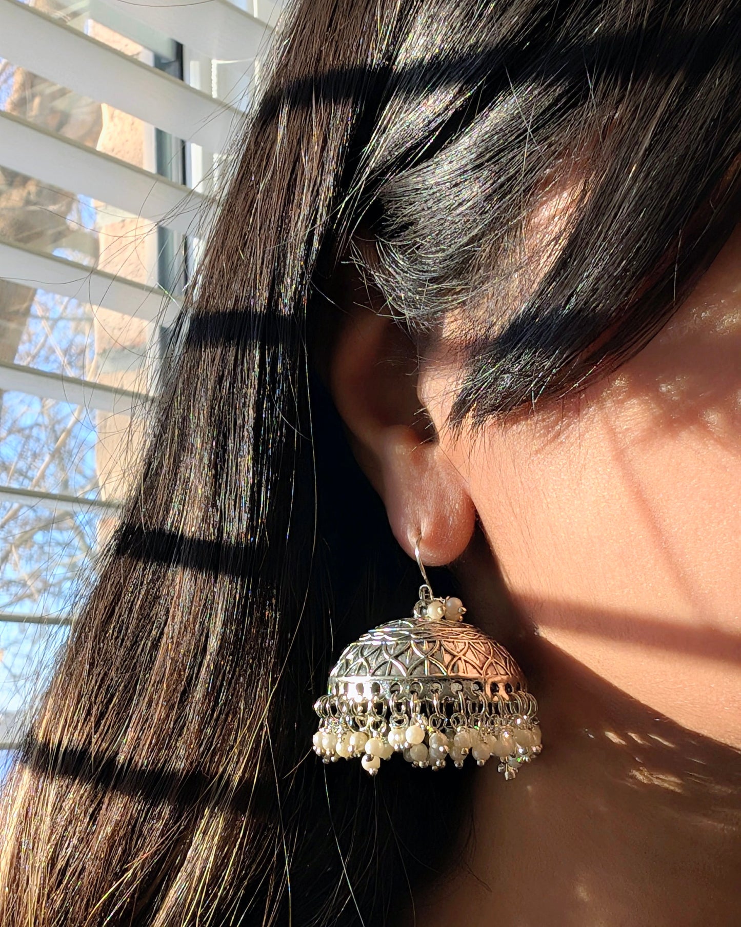 Neeti Oxidized Silver Jhumkas with Pearls