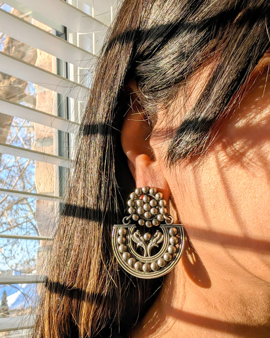 Teju Oxidized Silver Brass Chandbali