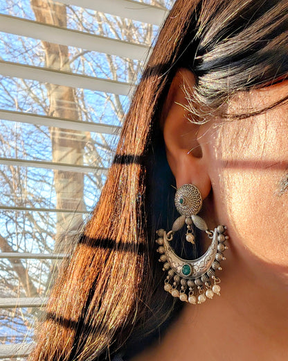 Zenab Oxidized Silver Chandbali