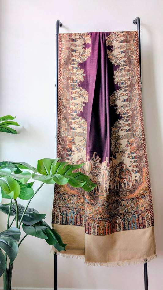 Jalsa Kashmiri Kani Woolen Stole - Plum