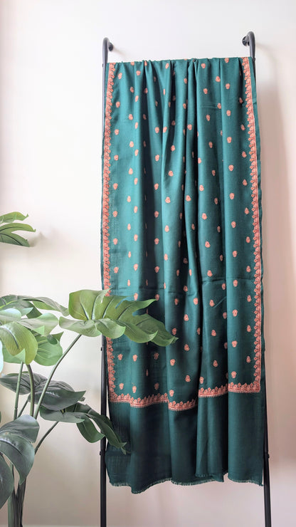 Elegant Kashmiri Hand Embroidered Woolen Shawl in Green