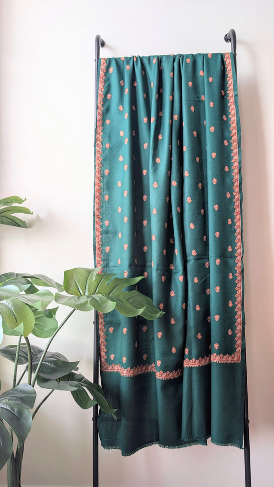 Elegant Kashmiri Hand Embroidered Woolen Shawl in Green