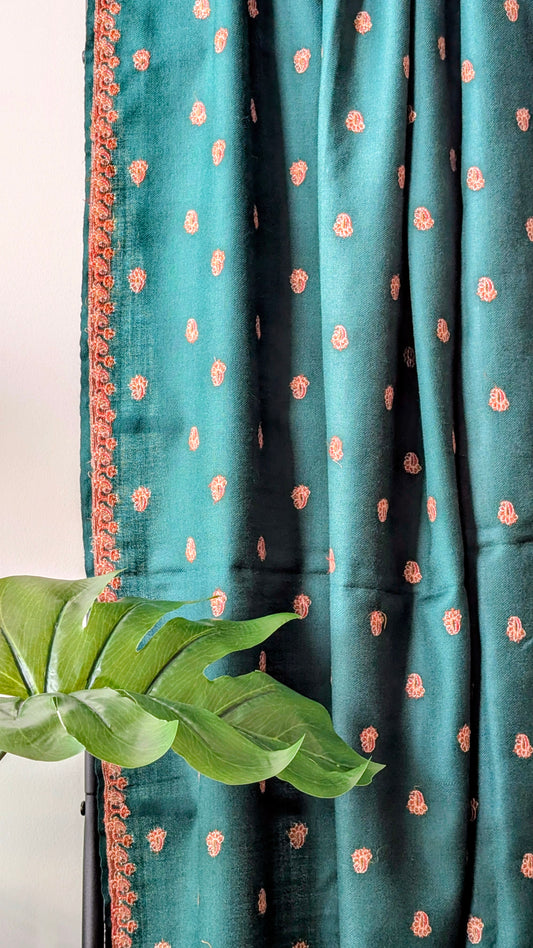 Elegant Kashmiri Hand Embroidered Woolen Shawl in Green