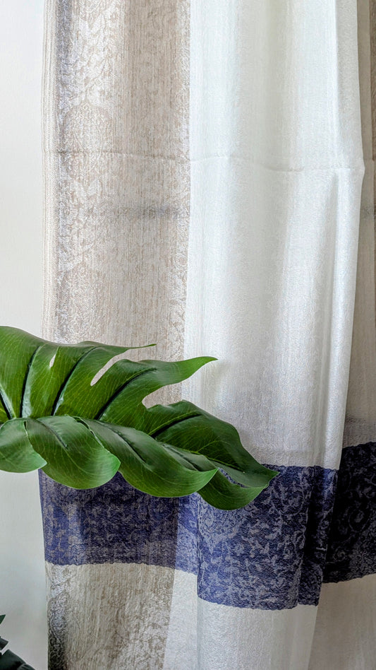 Pure Cashmere Stole in White & Blue