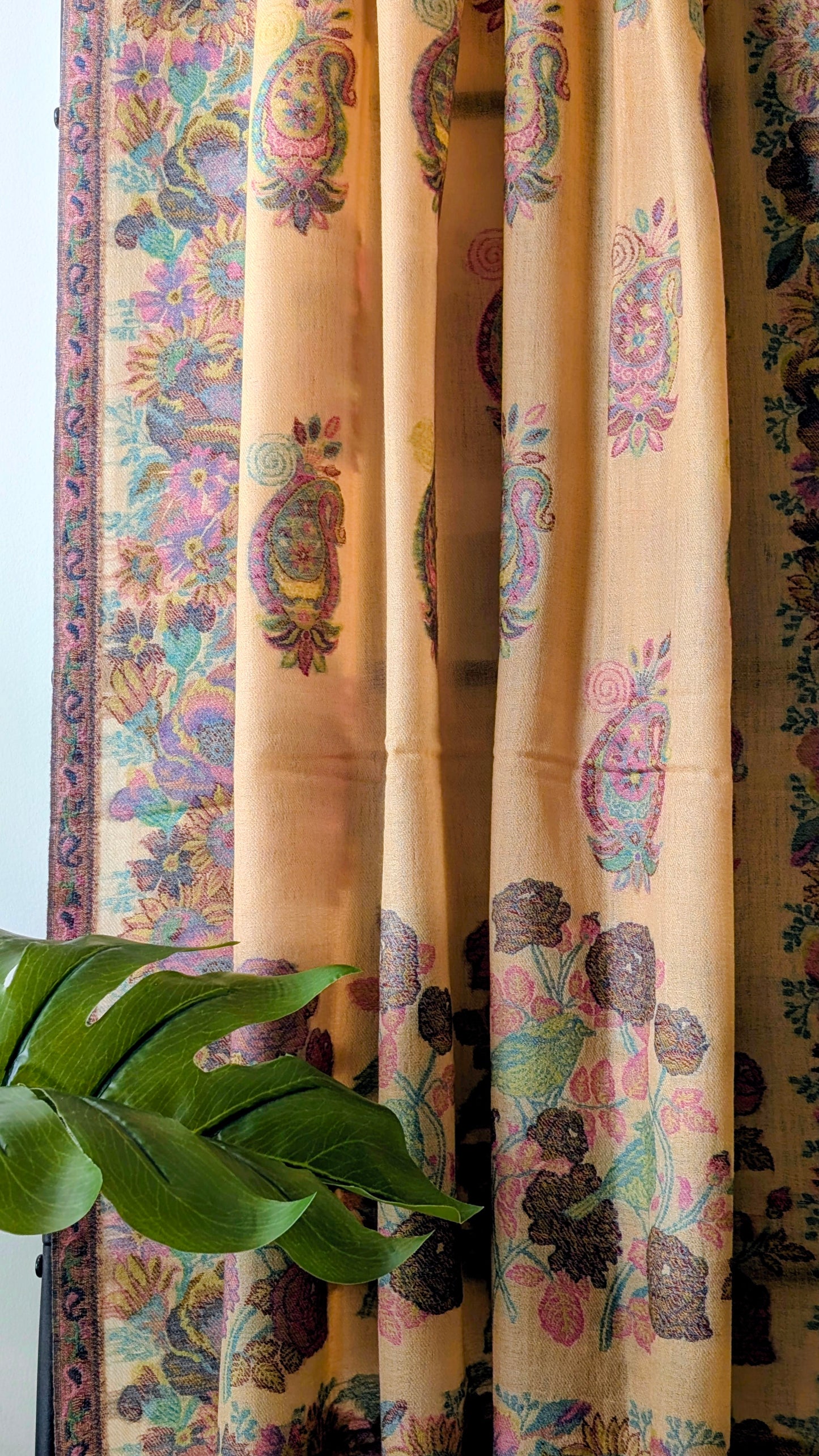 Pure Pashmina Kani Shawl in Soft Yellow