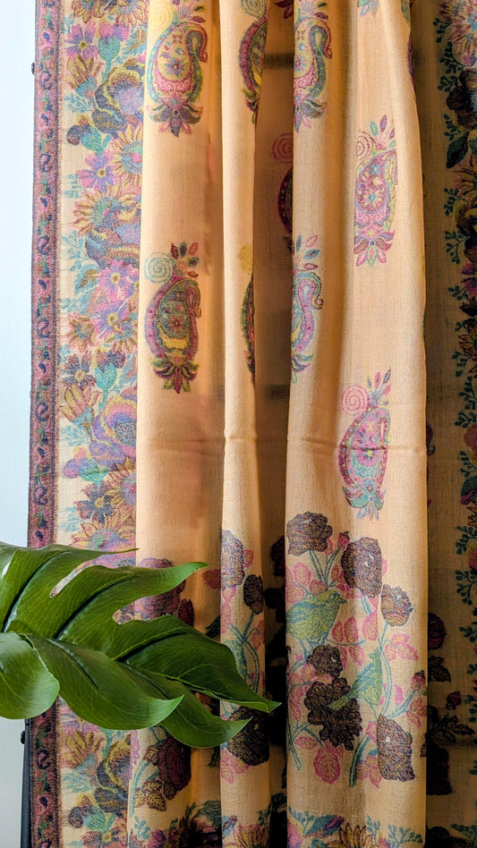 Pure Pashmina Kani Shawl in Soft Yellow