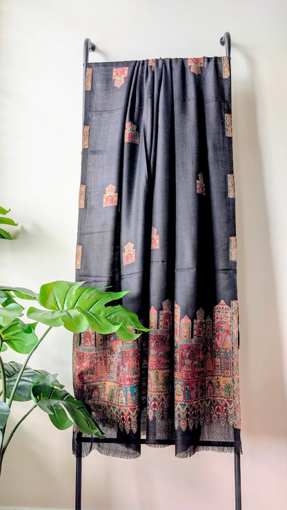 Unisex Pashmina Kani Darbar Shawl in Black