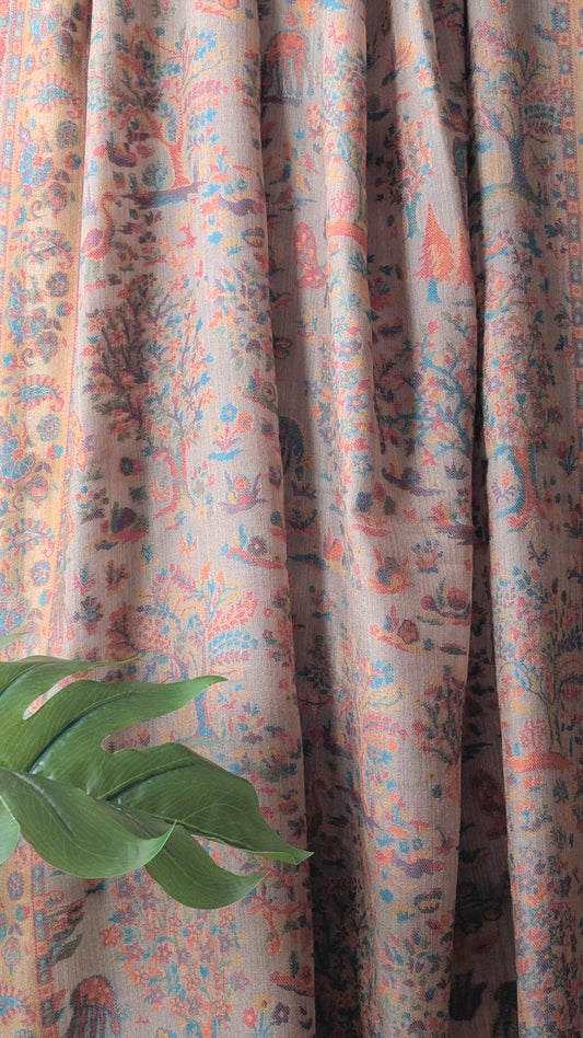 Pure Pashmina Kalamkari Shawl in Earthy Brown