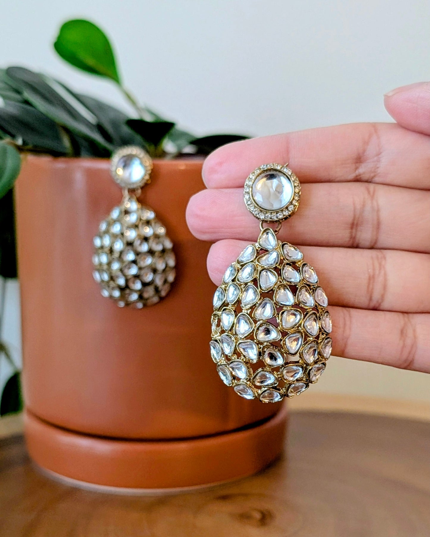 Manni Polki Kundan Drop Earrings