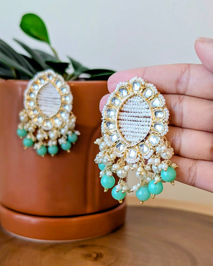 Ginni Kundan Drop Earrings - Mint