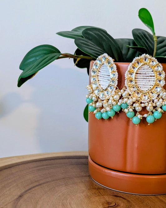 Ginni Kundan Drop Earrings - Mint