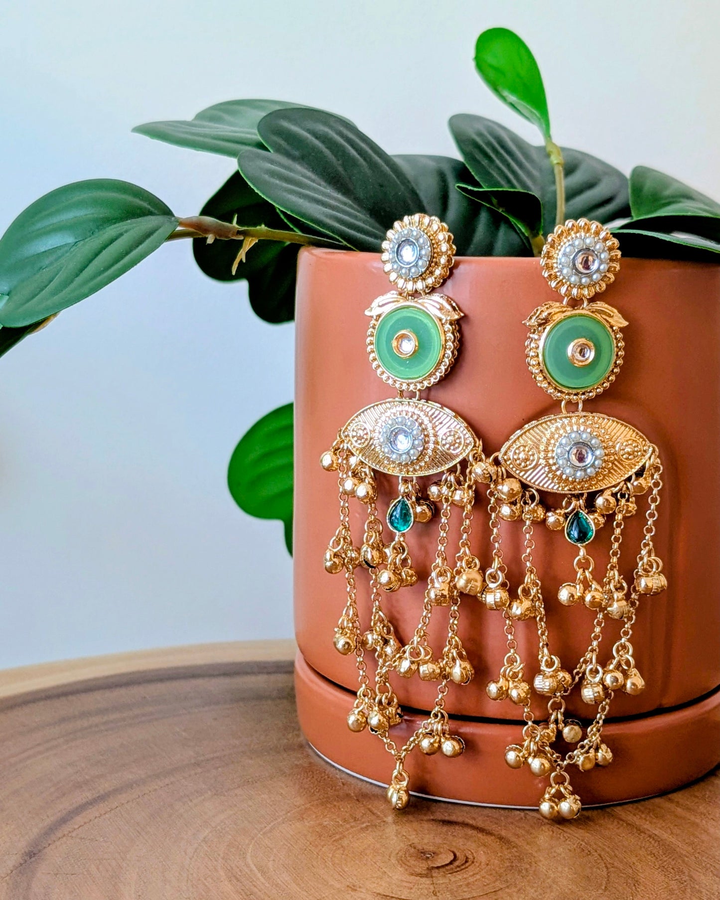 Nagma Kashmiri Jhumke with Ghungroo - Mint